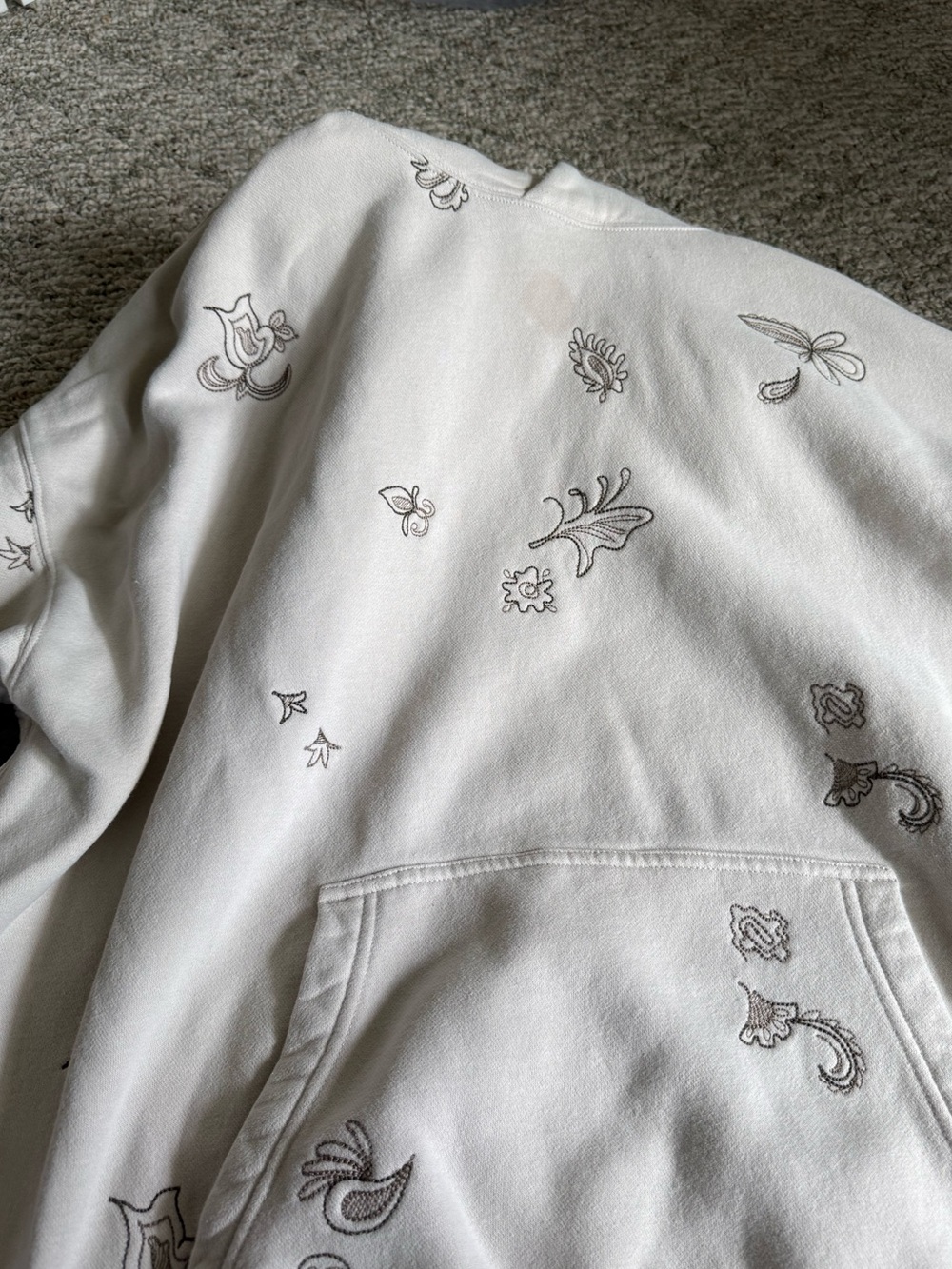Abercrombie Cream Hoodie with Brown Embroidered Paisley Motifs